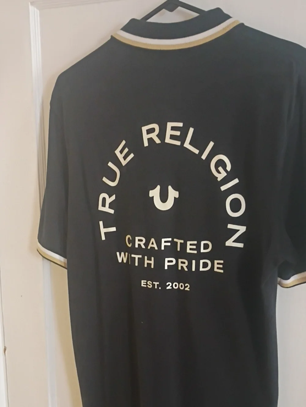 True Religion Black Polo with White and Gold Trim